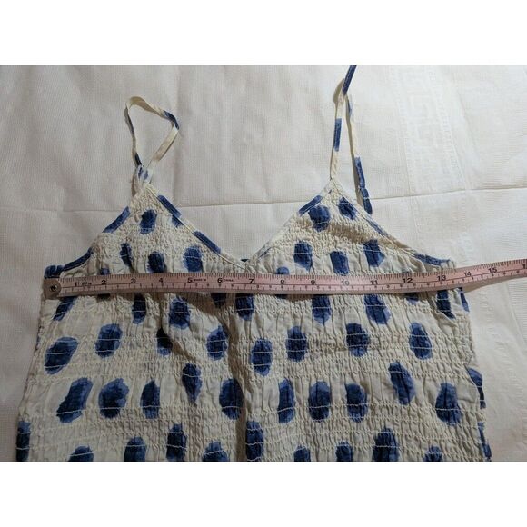 H&M Polka Dot Vneck Smocked Spaghetti Straps Blue White Knee Length XS Pull On - Picture 5 of 7